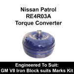 Billet Extended Heavy Duty Torque Converter suit Nissan Ribbed RE4 4 Speed behind GM V8 Iron Block